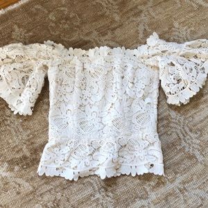 Lace off shoulder corset top peplum
